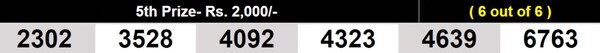  Winning Numbers for 5th Prize
