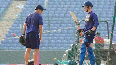Namibia training in the day time for their evening game against India at the Arun Jaitley Stadium (PTI)