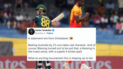 Sachin Tendulkar congratulated Zimbabwe for their "statement win" over Australia in the  T20 World Cup 2026 (AP and X)