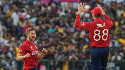 Harry Brook celebrates with his England teammate (AP)