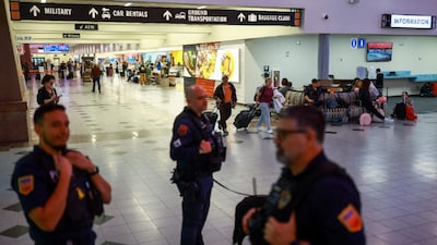 Security personnel at El Paso International Airport after the US Federal Aviation Administration lifted its temporary closure of the airspace over El Paso, saying all flights will resume as normal and that there was no threat to commercial aviation, in El Paso, Texas, US. (IMAGE: REUTERS) 