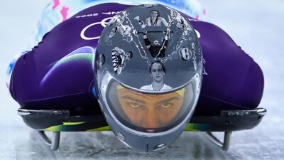 Ukrainian skeleton racer Vladyslav Heraskevych at the 2026 Milano-Cortina Winter Olympics (AFP)