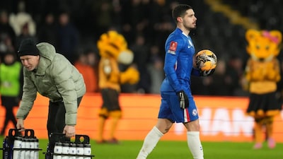 Chelsea's Pedro Netowalks off the pitch after the English FA Cup fourth round soccer match between Hull City and Chelsea in Hull, England, Friday, Feb. 13, 2026. (AP Photo/Jon Super)