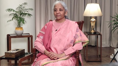 Union finance minister Nirmala Sitharaman during an exclusive interview with Network18 Group Editor-in-Chief Rahul Joshi. (Image: News18)