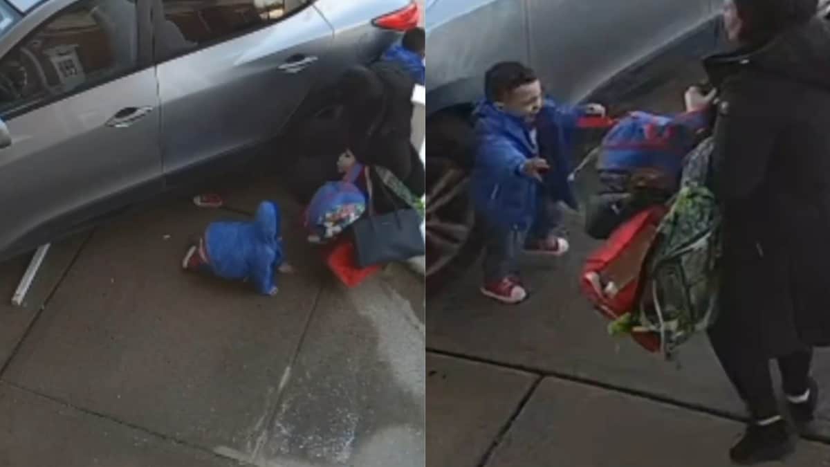 Caught On Cam: Woman, 2 Sons, Hit By Speeding SUV Outside Preschool In US | Video