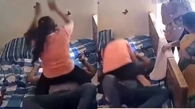 No one intervenes to help the man and pull his wife away. (Photo Credit : X)