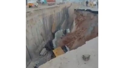 The incident occurred during deep excavation work for a vehicular underpass, when an extended section of the carriageway gave way. (X)