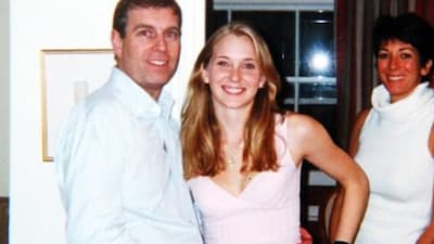 Photo of Andrew with his arm around Virginia Giuffre. (Daily Mail/X)