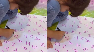Little Devi practices her alphabets, circling letters with mom Bipasha Basu. (Photo Credit: Instagram)