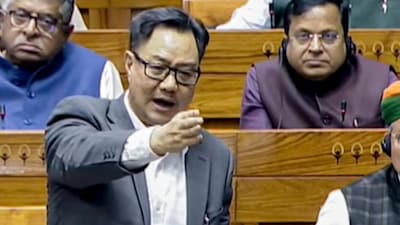 Parliamentary Affairs Minister Kiren Rijiju speaks in the Lok Sabha during the Budget session of Parliament. (Image: Sansad TV/PTI)