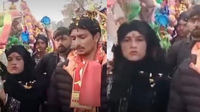Tamanna Malik is being greeted by the crowd as she carries the sacred Kanwar. (Photo Credit: Instagram/kiddaan)