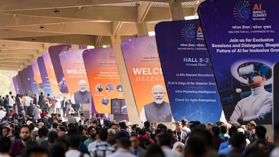 Visitors during the India AI Impact Summit 2026 at Bharat Mandapam, in New Delhi on February 16, 2026. (Image: PTI/Ravi Choudhary)