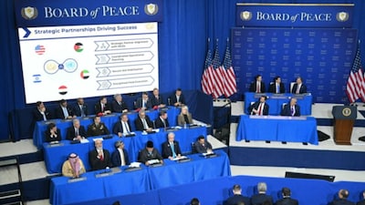 The inaugural meeting of the "Board of Peace" at the US Institute of Peace in Washington, DC. (AFP)