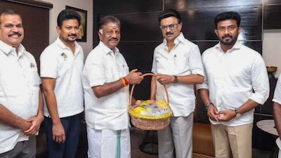 Former Tamil Nadu Chief Minister O Panneerselvam meets Chief Minister M K Stalin