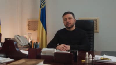 Ukraine President Volodymyr Zelenskyy speaks on the anniversary of Russian invasion. (Zelenskyy/X)