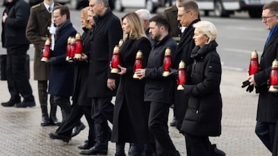 Several European arrived in Kyiv on Tuesday morning to main train station to mark the fourth anniversary of Russian invasion into Ukraine. 	(Zelenskyy/X)