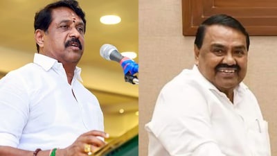 Tamil Nadu BJP State President Nainar Nagenthran and DMK Minister Raja Kannappan (From left to right)