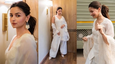 Alia Bhatt Makes Farshi Salwar Feel Fresh In An All-White Torani Look And Pearl Chandeliers