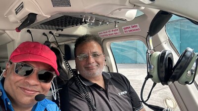 Dr Sudhir Mehta, chairman of EKA Mobility and Pinnacle Industries, took a helicoper to reach Pune after he was struck in a traffic on Mumbai-Pune expressway (Image credit: X) 