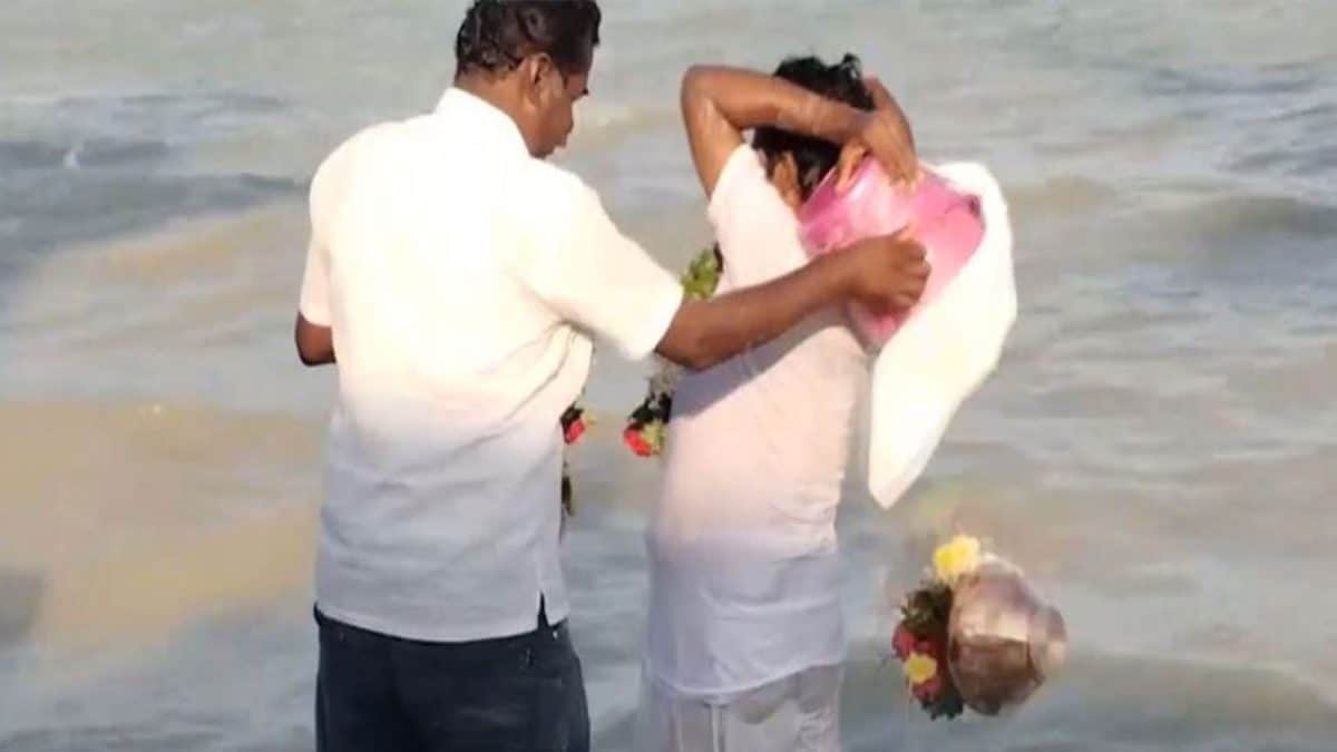 NCP Members Bid Farewell To Late Ajit Pawar, Perform Immersion Of His Ashes In Rameswaram