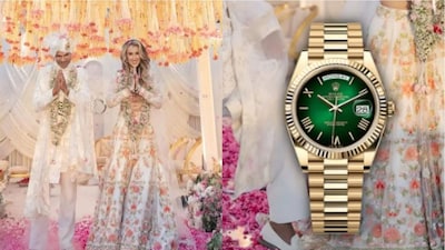 In wedding photos, the expensive Rolex can be seen paired with the brand’s signature Presidential bracelet.