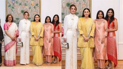 Karisma Kapoor Picks A Layered Butter Yellow Saree For Special Meeting With Queen Rania Of Jordan