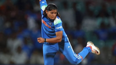 Radha Yadav has taken four wickets against Sri Lanka (Picture credit: ICC)