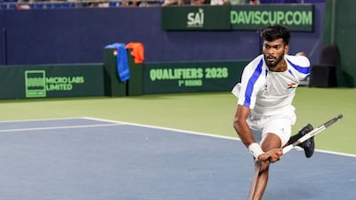 Dhakshineswar Suresh in action at the Davis Cup (Picture credit: PTI)