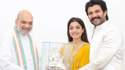 Vijay Deverakonda and Rashmika Mandanna meet Amit Shah with wedding invite.