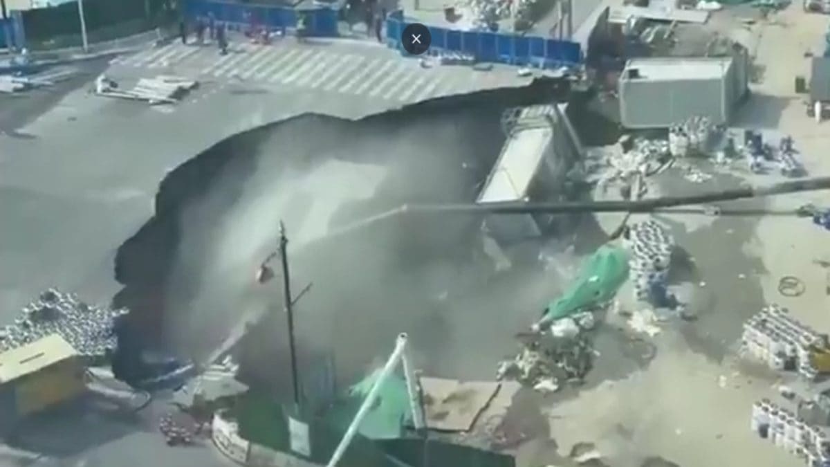 Dramatic Video Captures Moments Before Massive Sinkhole Swallows Road In China’s Shanghai | Watch