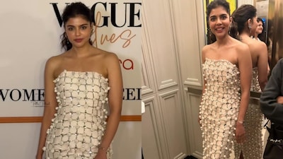 Kalyani Priyadarshan wore a stunning strapless gown by Karleo for a recent fashion event in Mumbai