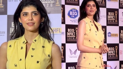 Sanjana Sanghi in a butter yellow skirt set by Chorus World