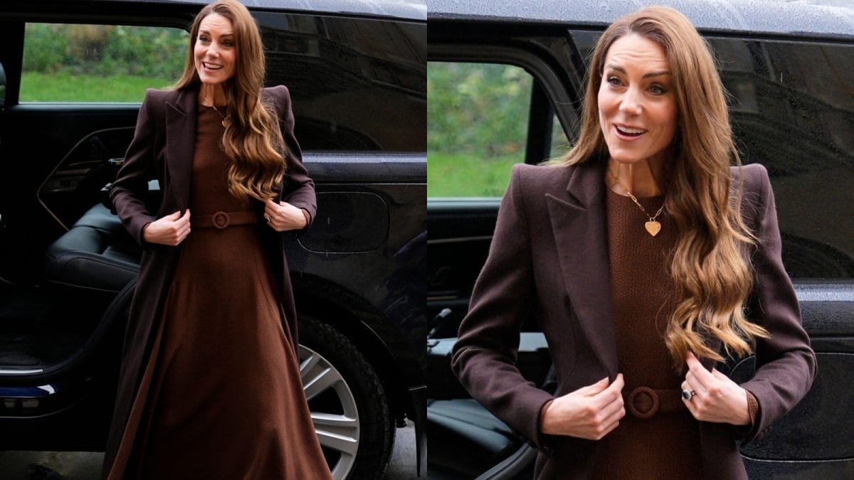 Catherine, Princess of Wales Rocks A Chocolate Brown Edeline Lee Dress In Wales