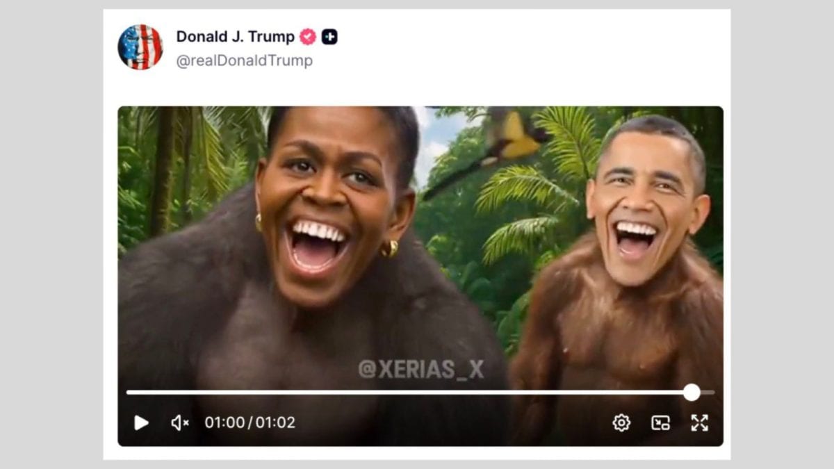 Trump Sparks Fury After Sharing AI Video Depicting Barack, Michelle Obama As Monkeys