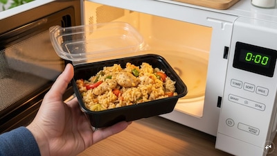 Don't heat food in plastic containers that are scratched, old, or messed up.
