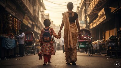 An AI-generated, representative image to show a child with a single parent (News18)