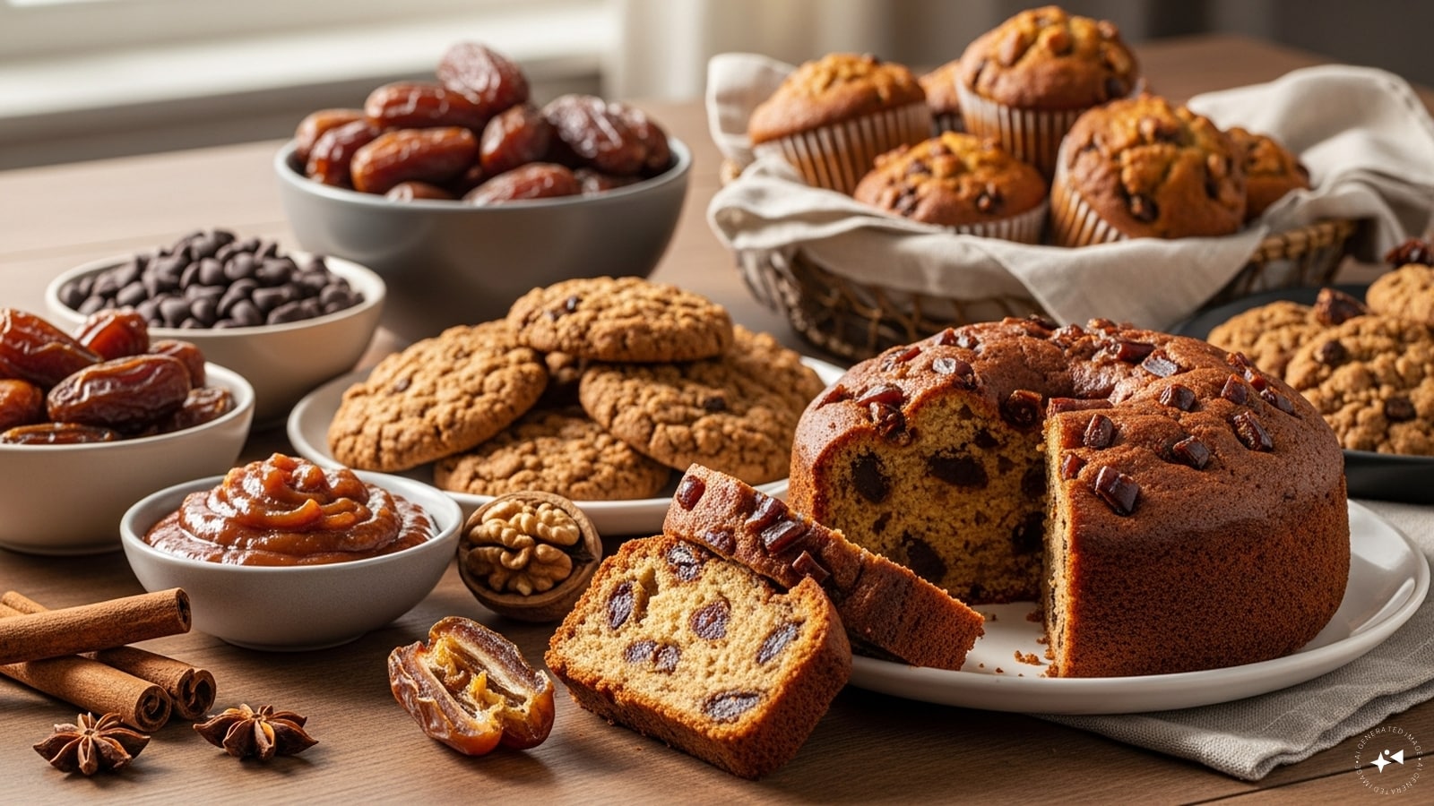  Baking With Dates: Incorporate chopped or pureed dates into cakes, muffins, or cookies. They act as a natural sweetener and enhance texture. Baking with dates reduces sugar intake while adding a rich, caramel-like flavour that complements chocolate, nuts, or spices beautifully.