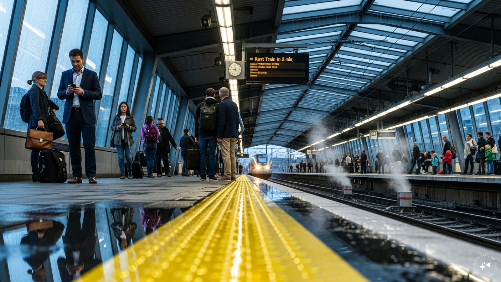 Safety Barrier: The yellow line marks the minimum safe distance passengers should keep from the platform edge to avoid accidental falls.