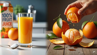 Fruit Juices: Fruit juice is often seen as a wholesome drink, but most commercial versions are stripped of fiber and loaded with added sugars. Even 100% fruit juice can spike blood sugar levels quickly, offering little of the nutritional benefit of whole fruit. A glass of orange juice may sound healthy, but eating an orange is far better. (Image: AI-Generated)
