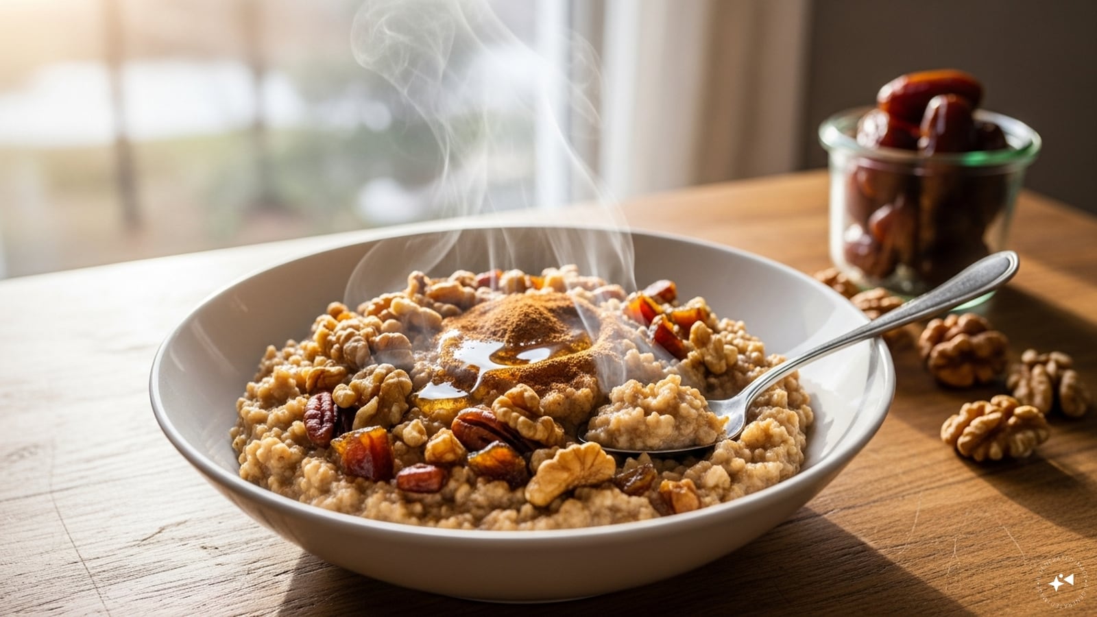  Date Oatmeal: Chop dates and stir them into morning oatmeal along with nuts, cinnamon, or honey. The natural sweetness of dates eliminates the need for refined sugar while adding fiber and antioxidants, creating a warm, filling, and nutritious breakfast option.
