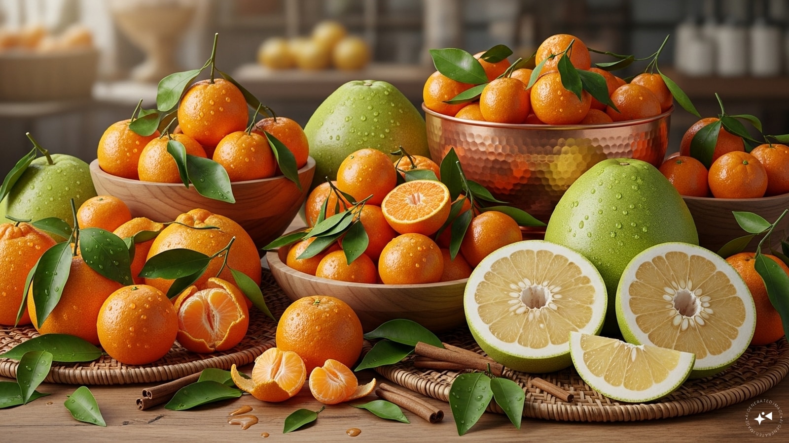 Fruit Displays: Arrange mandarin oranges, tangerines, and pomelos in bowls or trays. These fruits symbolize luck and prosperity. A vibrant display serves as both décor and an offering, adding colour, fragrance, and a meaningful festive touch to living areas.