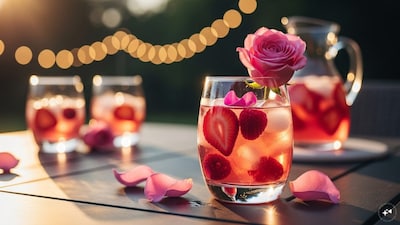  Rose Sangria: A floral twist on classic sangria, combining white wine, rose syrup, fresh fruits, and a splash of soda. Light, refreshing, and romantic, it’s ideal for celebrations or evening soirees.