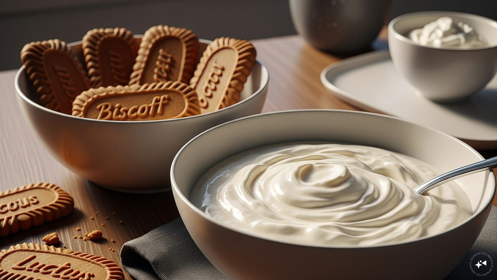 This is prepared using Greek Yogurt and biscuits. Method: You take a tub of thick Greek yogurt and jam biscuits into it, press them down and refrigerate. Ready!