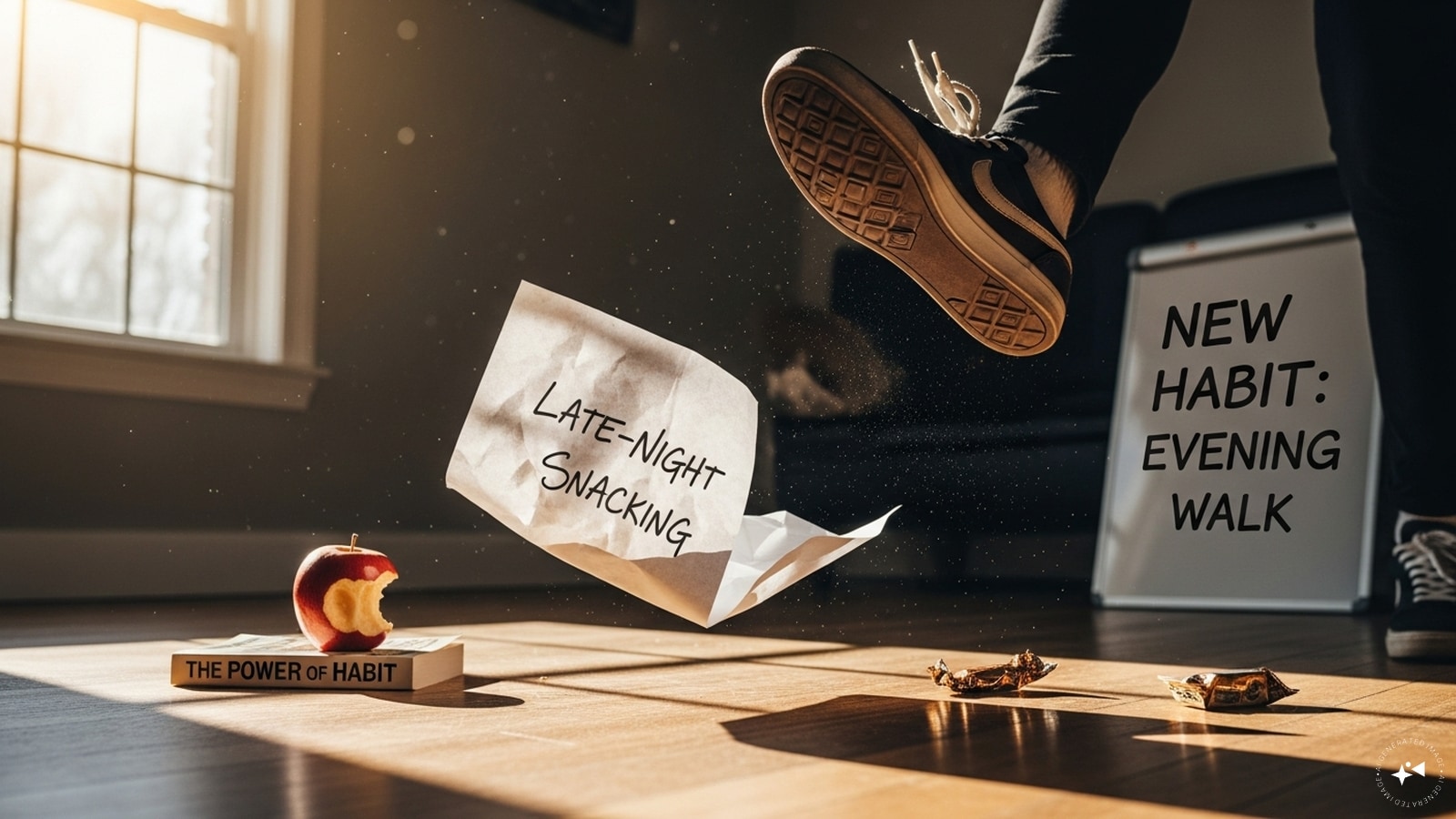 Break a bad habit: Identify a small habit that is holding you back, like late-night snacking or procrastinating. Write it down on a piece of paper, shred it, and kick it around the room. Commit to replacing that habit with something healthy today. Break a bad habit: Identify a small habit that is holding you back, like late-night snacking or procrastinating. Write it down on a piece of paper, shred it, and kick it around the room. Commit to replacing that habit with something healthy today.