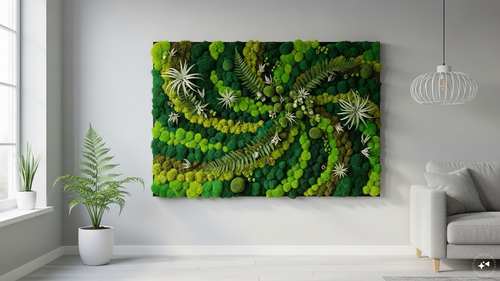 Living Art Moss Portrait: Perfect for the woman who loves nature and interior design. This preserved botanical arrangement requires no maintenance but stays vibrant for years. It symbolizes a love that remains evergreen, bringing a serene, artistic touch of the outdoors inside.