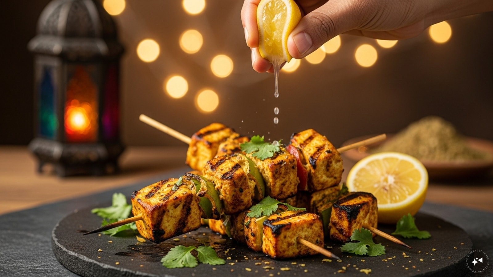 Paneer Tikka Skewers: Cubed paneer marinated in spices and quickly grilled or pan-fried offers a high-protein, flavourful snack. These skewers are ready in minutes, making them ideal for Iftar, and pair wonderfully with a squeeze of fresh lemon.