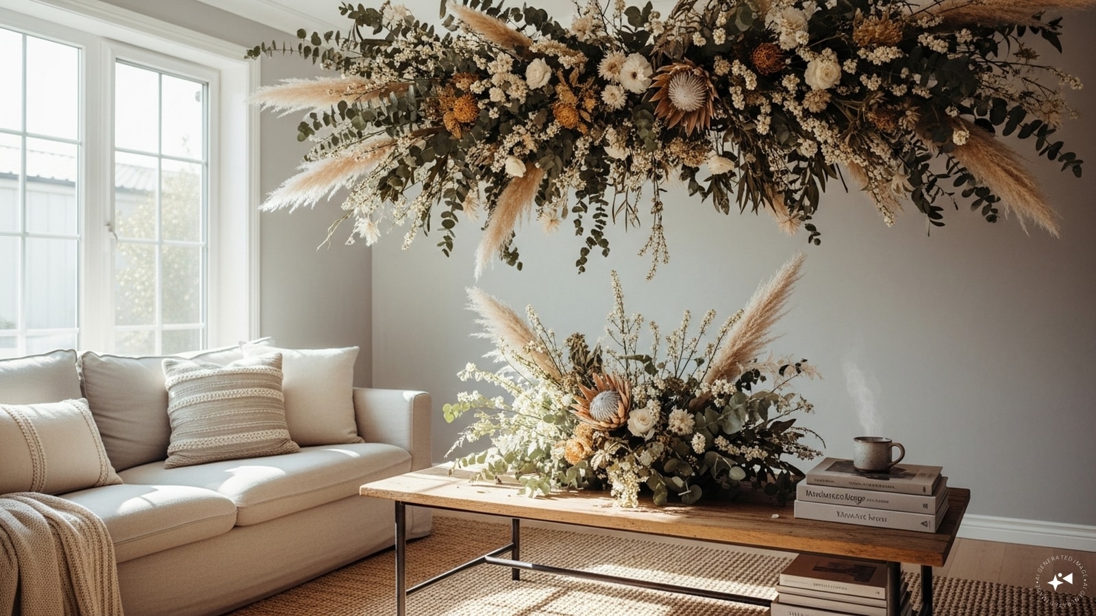 Dried Floral Installations: Sustainable decor is trending this year. Arches of dried eucalyptus and roses offer a rustic, long-lasting aesthetic and a natural fragrance that stays fresh long after the date has ended.