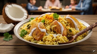  Coconut Chicken Rice: Fragrant basmati rice simmers with chicken, spices and creamy coconut milk, soaking up rich flavours. Inspired by global rice dishes, this creamy one pot meal tastes luxurious while still being easy enough for family dinners.