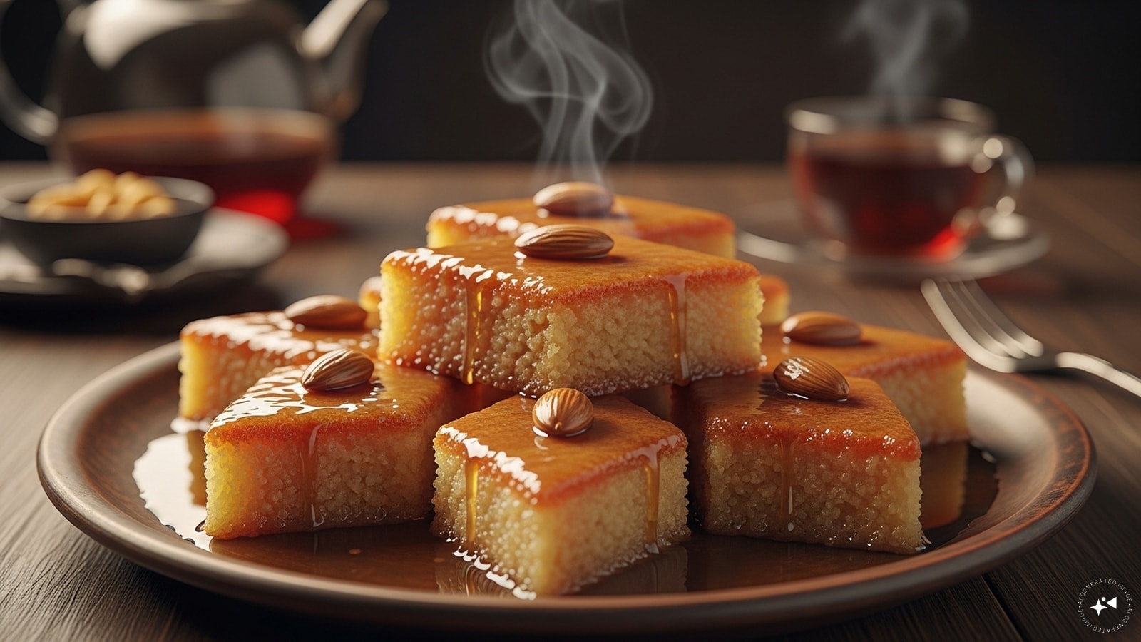 Basbousa: This traditional Egyptian cake is made from semolina and coconut, giving it a unique, slightly grainy texture. After baking, it is immediately soaked in hot syrup, ensuring every bite is moist, citrusy, and perfect for pairing with bitter Arabic coffee.