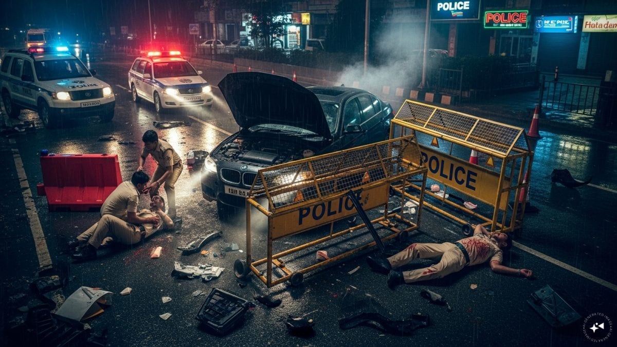 Two Cops Injured In Dehradun After Speeding BMW Rams Into Checkpoint Barricade